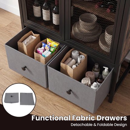 Dreamade Industrial Coffee Bar Cabinet with Adjustable Shelves & 2 Removable Cloth Drawers
