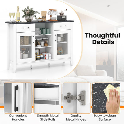 Dreamade Sideboard Buffet Cabinet with 2 Drawers, Kitchen Storage Cabinet w/2 Doors, Open Compartments