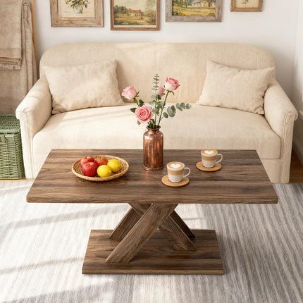 Dreamade 37.5 Inch Wood Living Room Table with Stable Base & Rubber Wood Connection