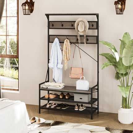 Dreamade Freestanding Hall Tree with Shoe Storage Rack and 11 Hanging Hooks