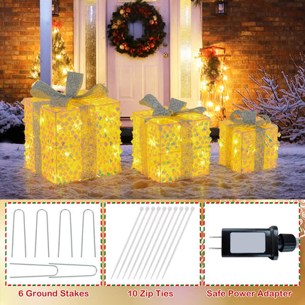 Dreamade 3 Pieces Christmas Lighted Gift Boxes ( Laser Fish Scale )