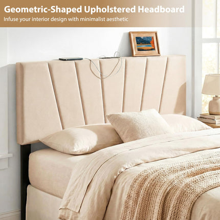 Dreamade Geometric Upholstered Head Board with USB & Type-C Ports