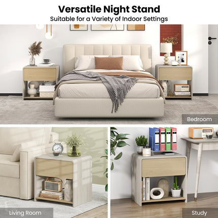 Dreamade Modern Nightstand with Drawer Set of 1/2 Storage Open Shelf