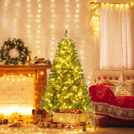 Dreamade Pre-Lit Artificial Christmas Tree with 7 Lighting Modes & Folding Metal Stand
