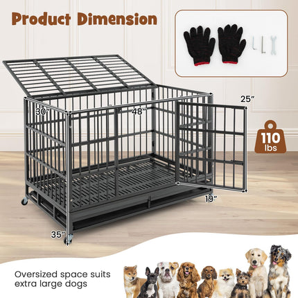 Dreamade Heavy Duty Dog Crate, Escape Proof Metal Dog Cage with Double Door