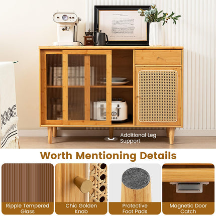 Dreamade Sideboard, Bamboo Buffet Cabinet with Storage