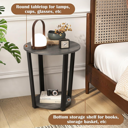 Dreamade Round End Table with Open Storage Shelf and Metal Frame