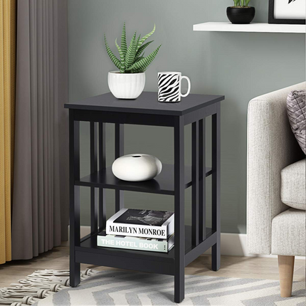 Dreamade Nightstand 3-Tier Sofa Side Table W/Reinforced Bars and Stable Structure