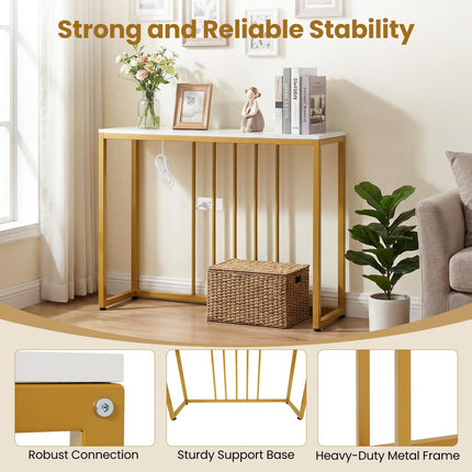 Dreamade 39" Narrow Entryway Table with Charging Station & Heavy-Duty Metal Frame