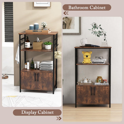 Dreamade Kitchen Bakers Rack with Storage, 3-Tier Industrial Microwave Stand with Open Shelves and 10 Removable S-Shaped Hooks