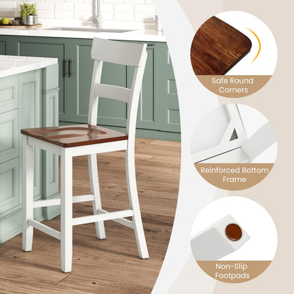 Dreamade Wooden Bar Stools Counter Height Set of 2, 24.5" Farmhouse Wood Bar Dining Chairs