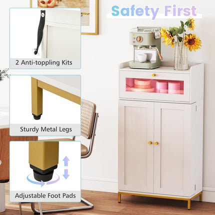 Dreamade Sideboard Buffet Cabinet with LED Light Power Outlet, 2-Door Food Pantry Cabinet
