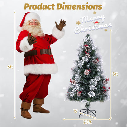 Dreamade Pre-lit Fiber Optic Christmas Tree, Artificial Snowy Xmas Tree with 49 Cool White LED Lights