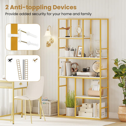Dreamade 5-Tier Bookshelf 71" Freestanding Golden Bookcase with Open Storage Shelves