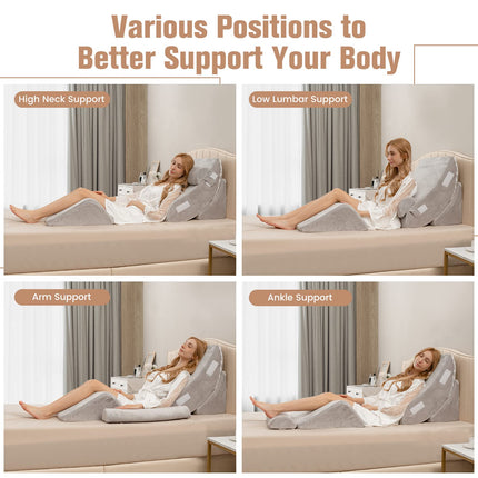 Dreamade 4PCS Orthopedic Bed Wedge Pillow Set, Post Surgery Memory Foam Pillows for Sleeping(Grey)