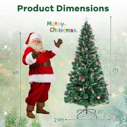 Dreamade Pre-Lit Fiber Optic Christmas Tree, Artificial Snowy Xmas Tree with Warm White LED Lights