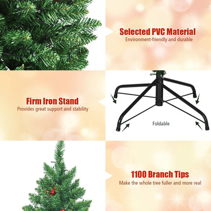 Dreamade 6.5FT Pre-Lit Christmas Tree with 1100 Branch Tips Pine Cones and Red Berries