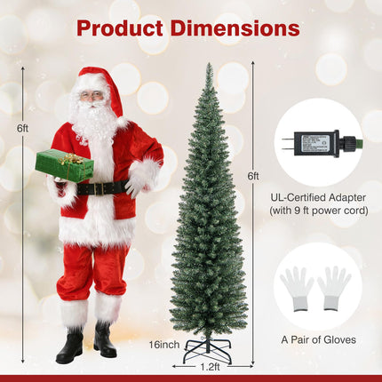Dreamade 5ft Pre-Lit Pencil Christmas Tree, Artificial Slim Xmas Tree with 150 Warm-White LED Lights