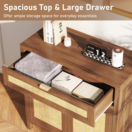 Dreamade Sideboard Buffet Cabinet Rustic Rattan Storage Cabinet w/ 2 Doors