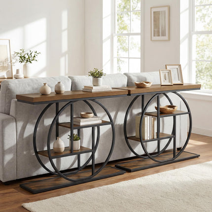 Dreamade 41" Industrial Console Table | 4-Tier Narrow Entryway Table with Storage Shelves