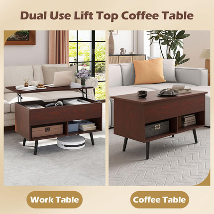 Dreamade Lift Top Coffee Table Modern Cocktail Table w/Hidden Compartment & 2 Open Shelves