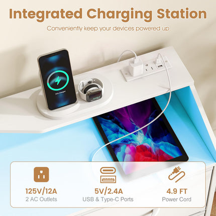 Dreamade 9-Drawer LED Dresser for Bedroom with Charging Station