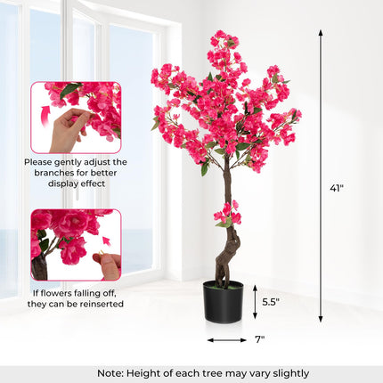 Dreamade 41” Artificial Plum Blossom Tree, Fake Floral Plant with 92 Flowers & Realistic Trunk in Plastic Nursery Pot