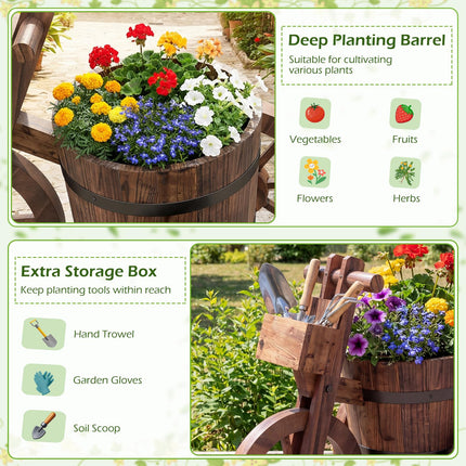 Dreamade Wooden Wagon Planter with Wheels for Patio Backyard Balcony