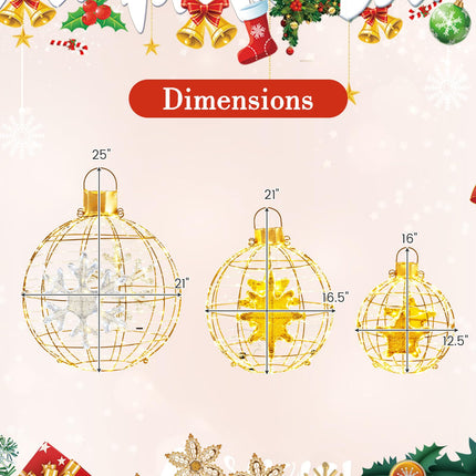 Dreamade 3 PCS Pre-Lit Lantern Balls, Hanging/Standing Christmas Ornaments with 732 Bright LED Lights, Zip Ties & Ground Stakes