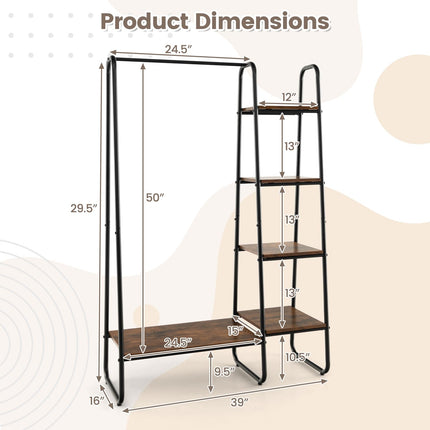 Dreamade Clothes Rack with Shelves, Industrial Garment Rack with 5-Tier Shelves