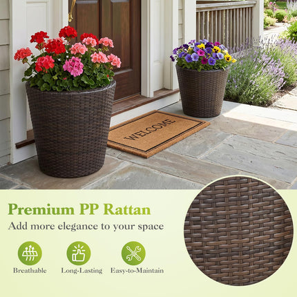 Dreamade Set of 2 Plastic Planters | 15 Inch & 11.5 Inch Taper Rattan Planters with Drainage Holes