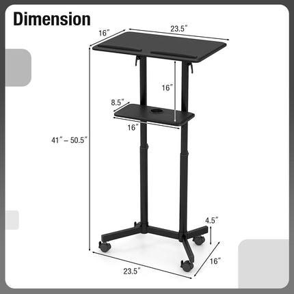 Dreamade Mobile Laptop Podium, Height Adjustable Standing Desk with Storage Tray