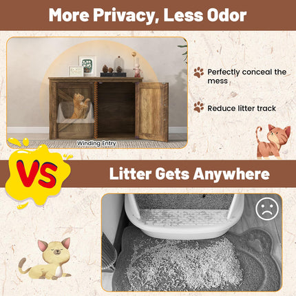 Dreamade Cat Litter Box Enclosure - Flip Top Litter Box Hidden Furniture with Barn Door, Side Entrance