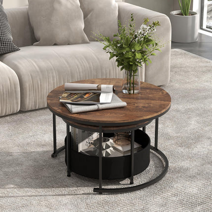 Dreamade 31.5" Round Coffee Table with Removable Fabric Basket & Metal Frame