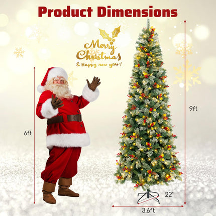 Dreamade 9ft Pre-Lit Artificial Christmas Tree, Hinged Xmas Tree with 1416 PVC & Pine Needles
