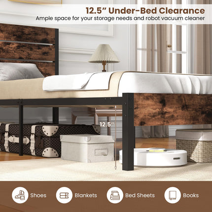 Dreamade King/Queen/Full/Twin Size Metal Platform Bed Frame, Industrial Bed Frames with Wood Headboard