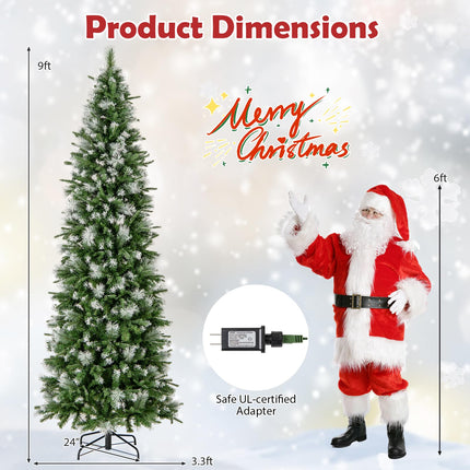 Dreamade 6ft / 7.5ft / 9ft Pre-Lit Pencil Christmas Tree with Flocked Frosted Tips & LED Lights