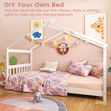 Dreamade House Bed Twin, Solid Wood Kids House Bed with Roof
