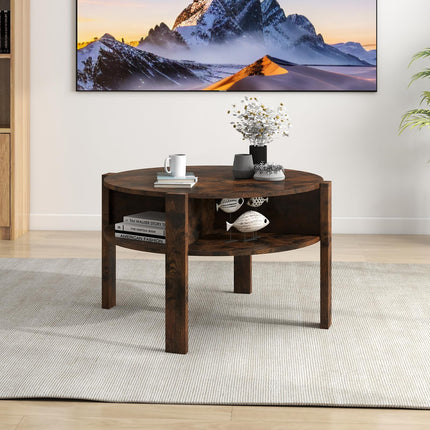 Dreamade Round Coffee Table with Storage Shelves