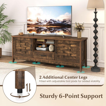 Dreamade Farmhouse TV Stand for 65 Inch TVs 59" Wood Entertainment Center with 2 Woven Accent Doors