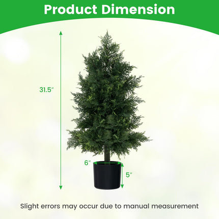 Dreamade 31.5'' Artificial Cedar Topiary Trees for Outdoors, Potted Fake Cypress Trees with Cement Plastic Pot