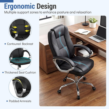Dreamade Leather Office Chair with Padded Armrests & Rocking Backrest