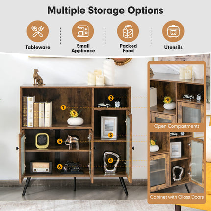 Dreamade Storage Cabinet, Industrial Buffet Sideboard with Storage, 3 Door Wood Cupboard, 2 Creadenzas 2 Shelves