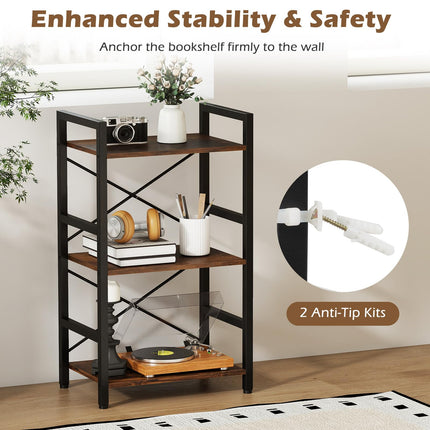 Dreamade 3-Tier Bookshelf Narrow Freestanding Display Shelf with Metal Frame & Wooden Storage Racks