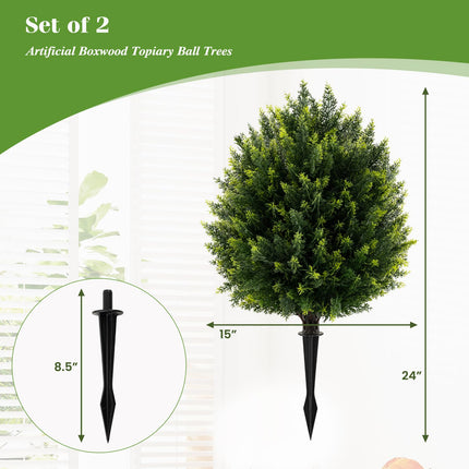 Dreamade 2 Pack Faux Cedar Bushes with Ground Spike Sun-Protective Fake Shrub Plants