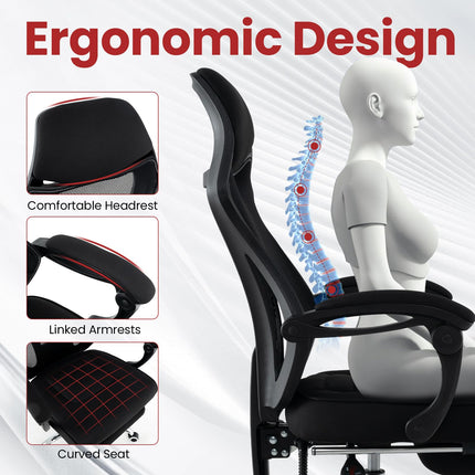 Dreamade Ergonomic Desk Chair with Footrest, Mesh Office Chair with Height-Adjustable & Tilting Backrest