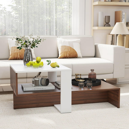 Dreamade 2 Tier Coffee Table with Storage for Living Room Reception Room