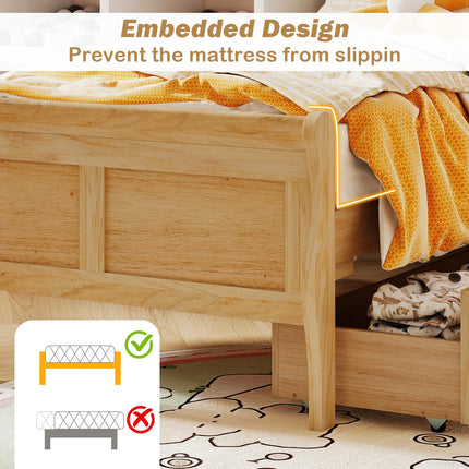 Dreamade Twin/ Full/ Queen Bed with 2 Storage Drawers Wood Platform Bed with Headboard & Footboard