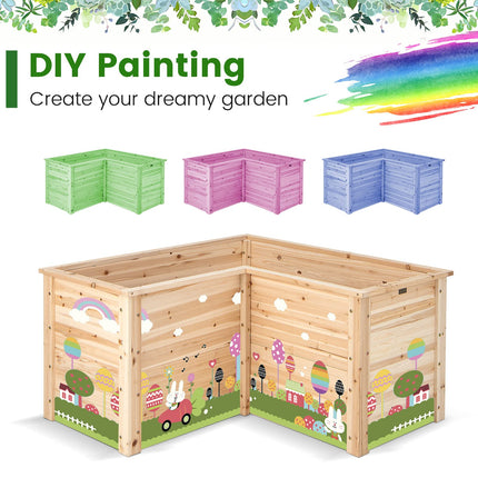 Dreamade Raised Garden Bed, 47.5" x 47.5" x 24.5" Wooden Planter Box, Outdoor L-Shaped Deep Garden Bed for Sapling Flower Herb Vegetable Fruit