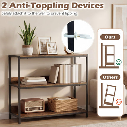 Dreamade Industrial 3-Tier Small Bookshelf with Wooden Shelves and Metal Frame